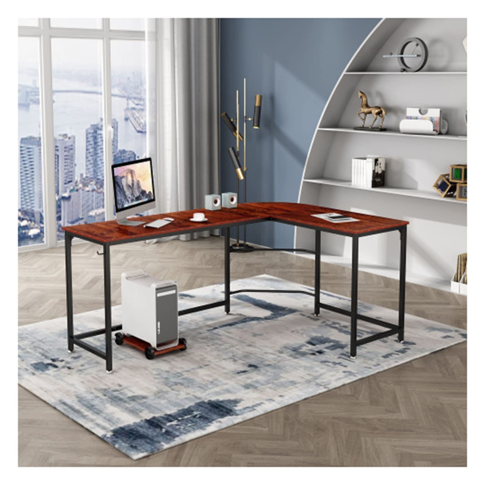 HEMOTONE 66-Inch L-Shaped Corner Computer Desk with CPU Stand - Space Saving Home Office Desk, Easy Assembly Workstation for Gaming, Study & Small Spaces
