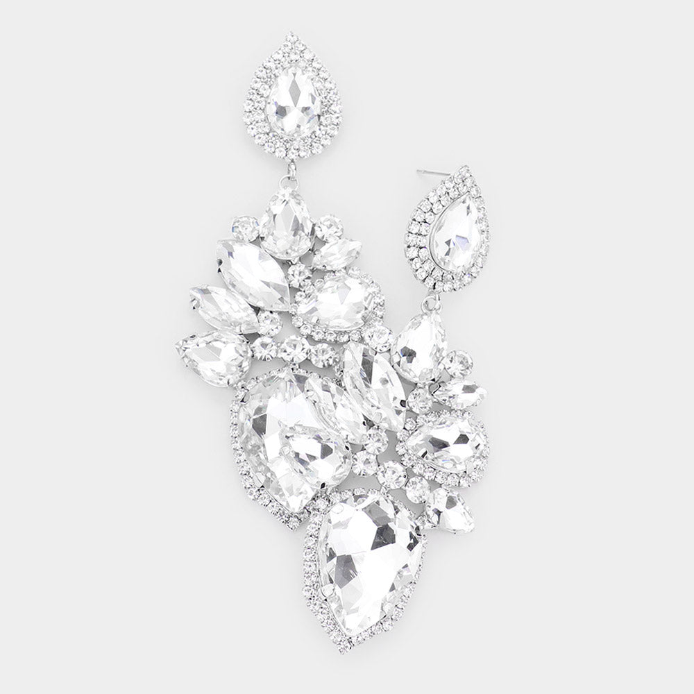 Elegant Clear Crystal Marquise Teardrop Cluster Statement Earrings for Pageant & Special Occasions | Fashion Jewelry for Women | Perfect for Prom, Wedding & Evening Events