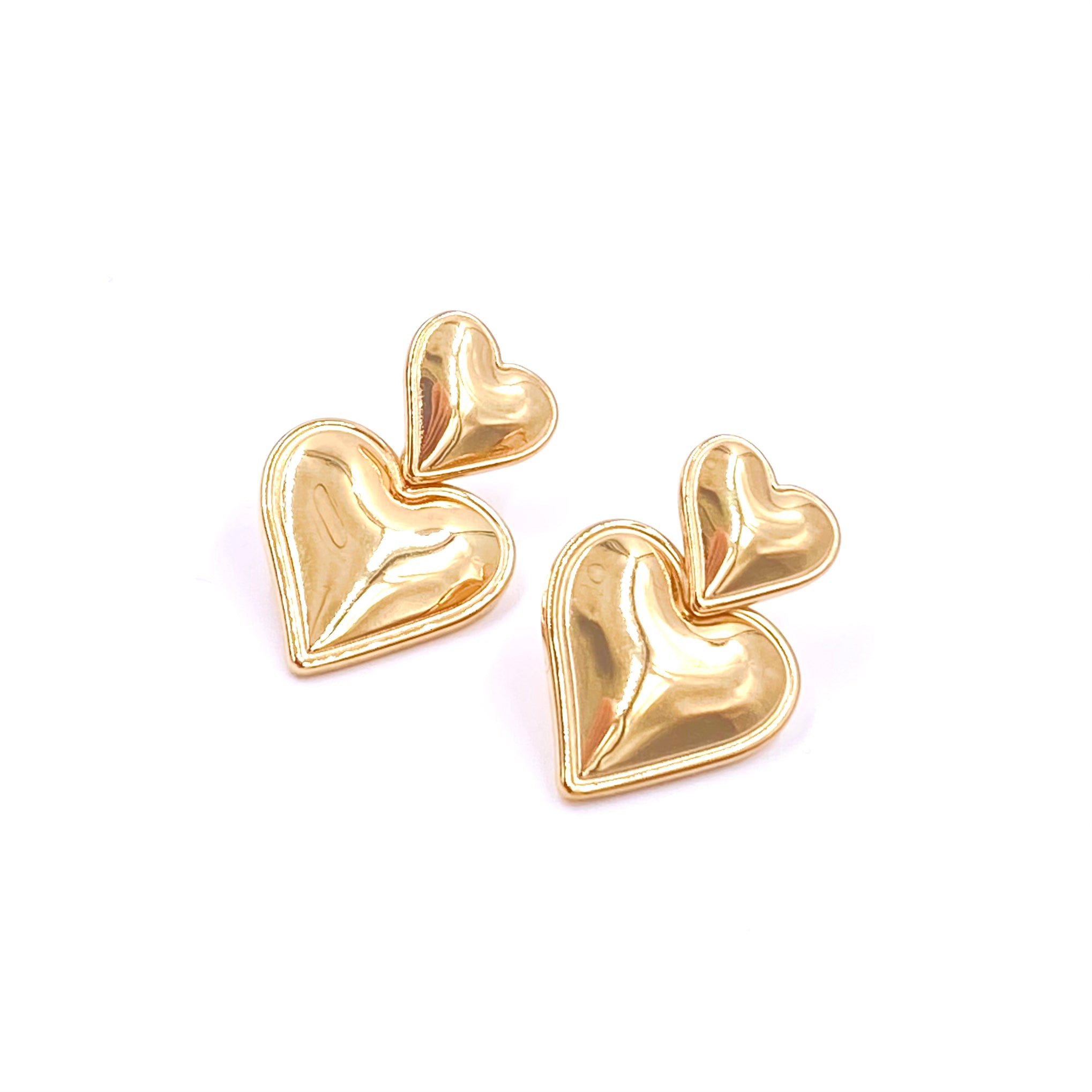 Ashley Gold Stainless Steel Gold Plated Double Heart Drop Earrings for Women - Romantic Gift for Valentine's Day, Anniversary & Date Night