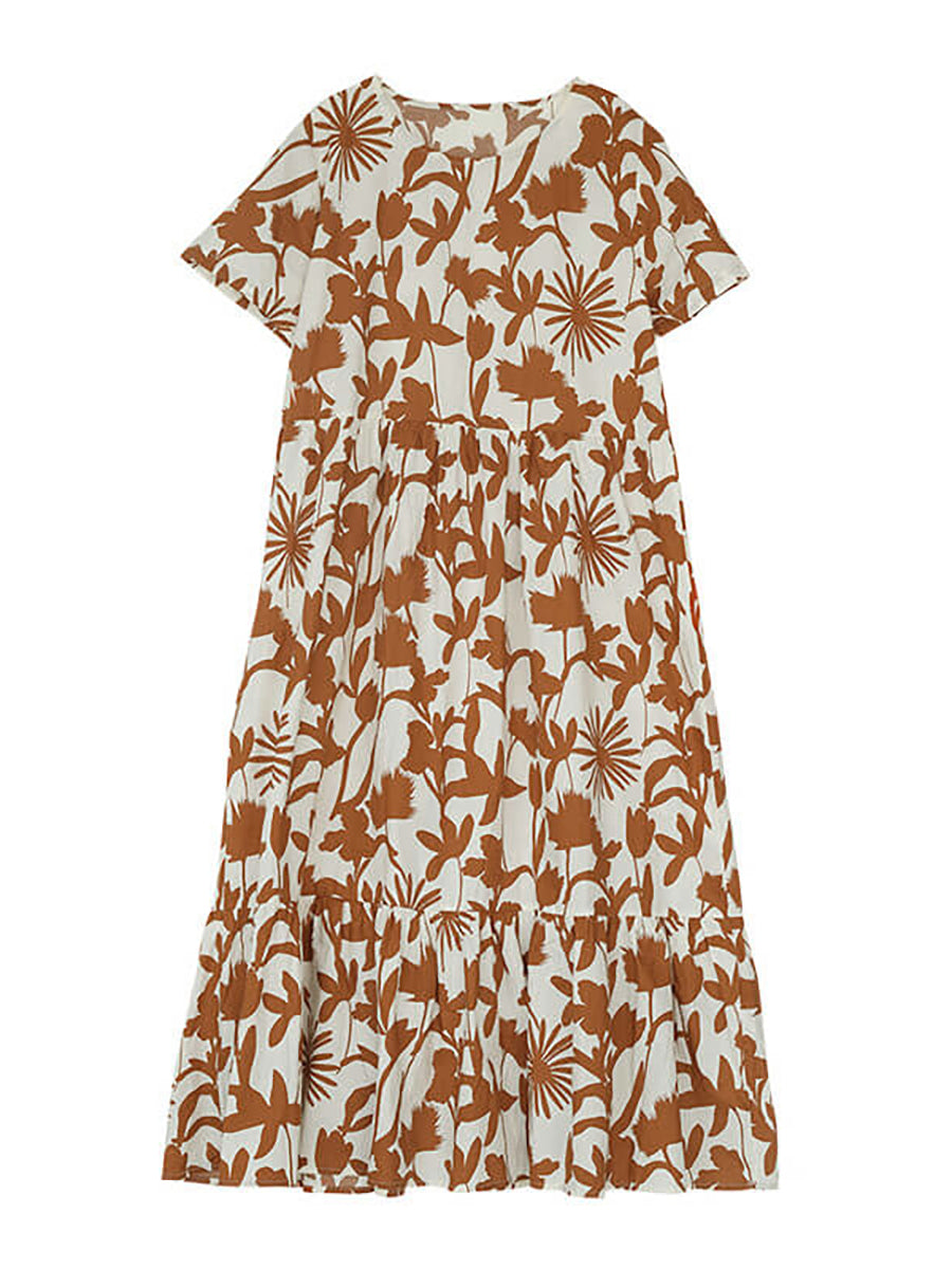 Plus Size Floral Print 100% Cotton O-Neck Women's Dress - Casual Summer Dress for Beach, Party & Everyday Wear