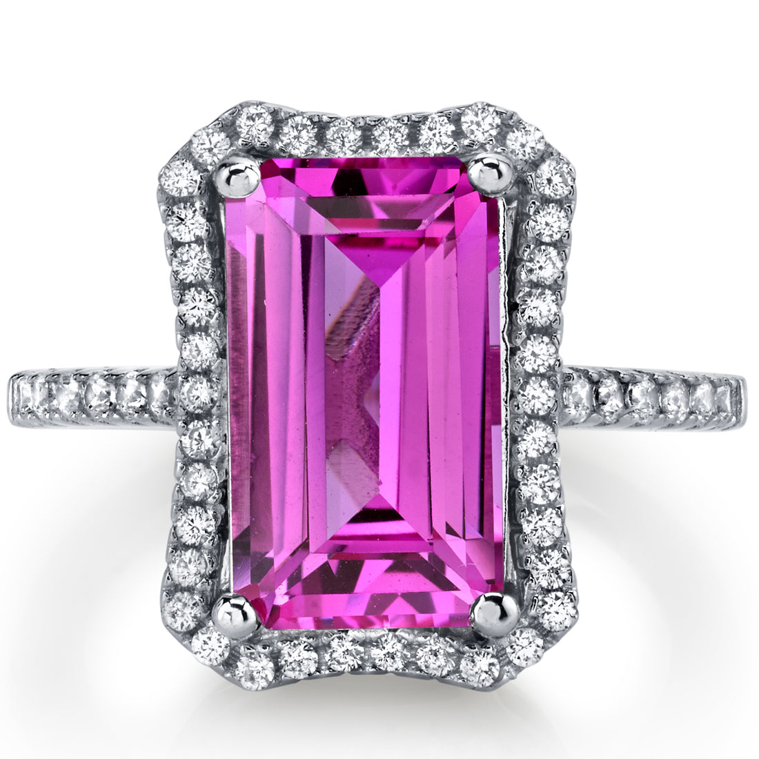 Pink Sapphire Emerald Cut Sterling Silver Ring Size 5 - Elegant Jewelry for Women, Perfect for Engagement, Wedding & Anniversary Gifts