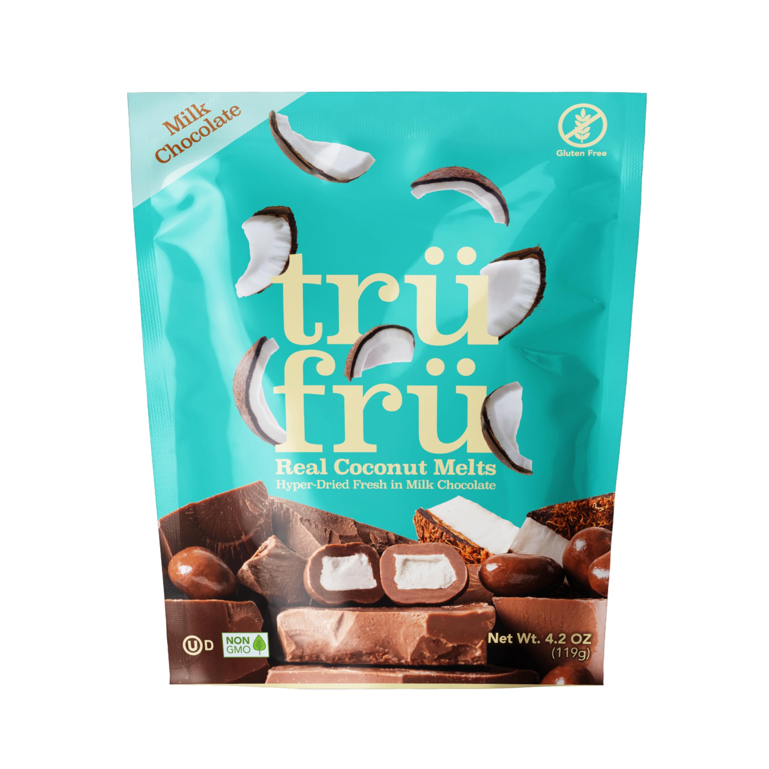 Tru Fru Real Coconut Melts Hyper-Dried in Milk Chocolate | Premium Gourmet Freeze Dried Fruit Snack | 4.2 oz | Healthy Dessert for Parties, Gifts & On-the-Go Snacking