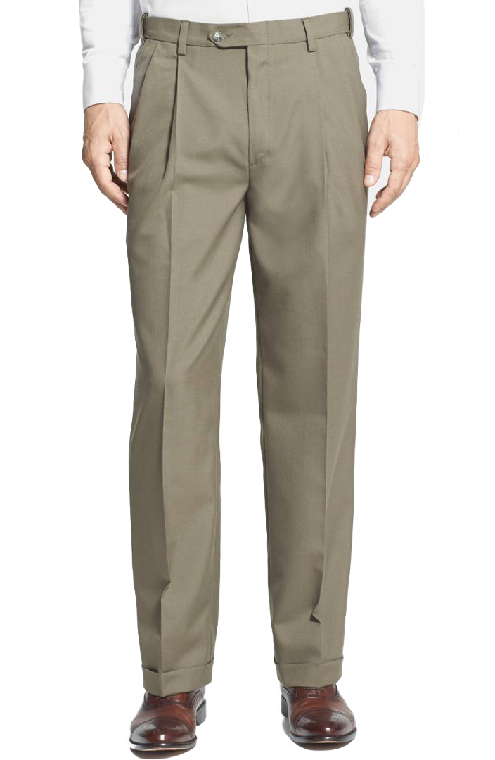 Polyester Wool Tropical Pleated Pants - Self Sizing Regular Rise for Comfortable Office Wear & Business Casual Outfits