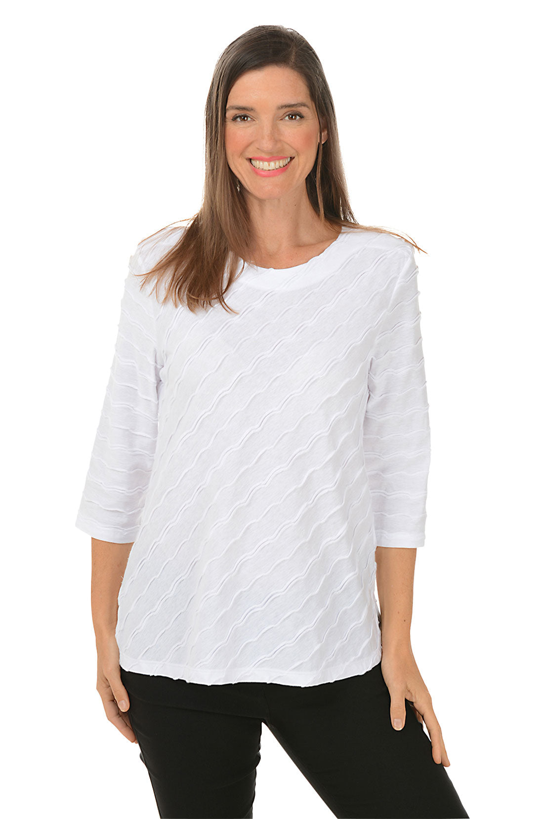 Wave Ribbed Knit Top for Women - Soft Stretch Comfortable T-Shirt - Casual Wear, Layering & Everyday Outfits