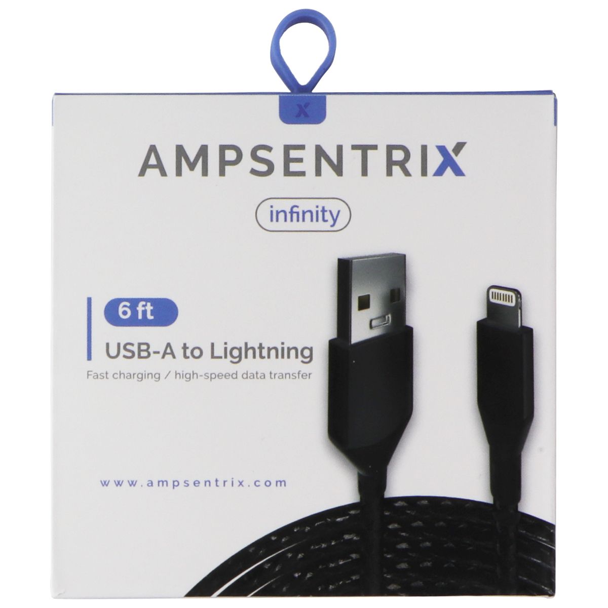 AmpSentrix Infinity 6FT USB A to Lightning 8-Pin Fast Charging Cable - High-Speed Charging & Sync for iPhone 14/13/12/11/X/8/7 - Durable & Tangle-Free - Perfect for Home, Office & Travel (Black)