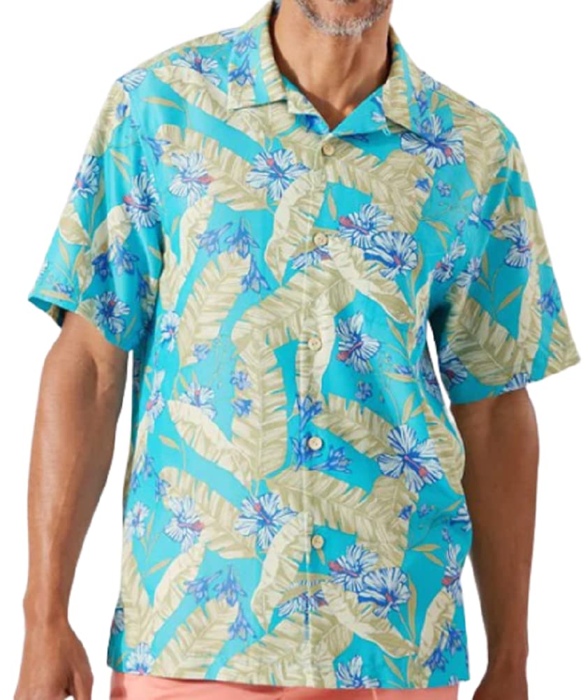 Tommy Bahama Coconut Point Hibiscus Camp Shirt for Men - Breathable Hawaiian Aloha Shirt with Tropical Floral Print - Perfect for Beach Vacations, Summer Parties & Casual Outings