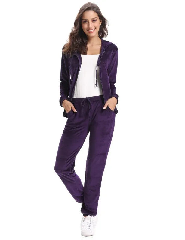 Women's Soft Velvet Jogger Set - Cozy Casual Two Piece Lounge Outfit for Home, Travel & Relaxation