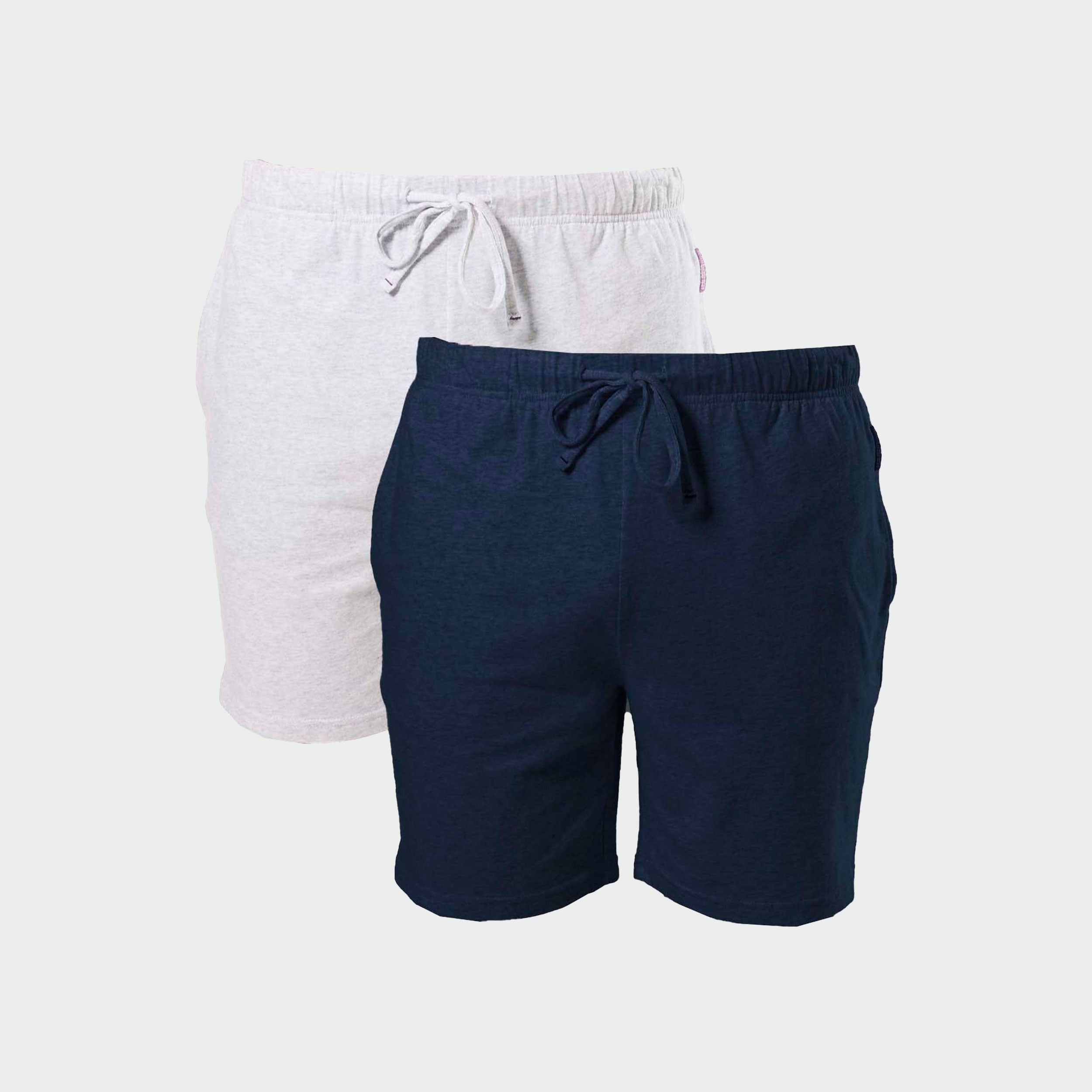 Men's Classic Slim Leg Cotton Knit Sleep Shorts 2-Pack - Navy & Grey Marle | Soft & Breathable Lounge Shorts for Nightwear, Home Relaxing & Summer Comfort
