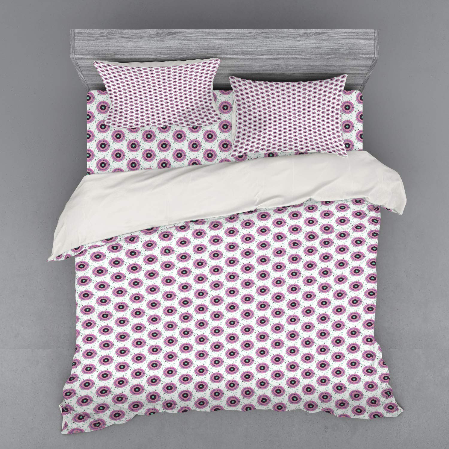 Ambesonne Abstract Duvet Cover Set - Geometric Grunge Paint Splash Design, 4-Piece King Size Bedding Set with Shams & Fitted Sheet in Pale Fuchsia White | Modern Bedroom Decor for Master & Guest Rooms