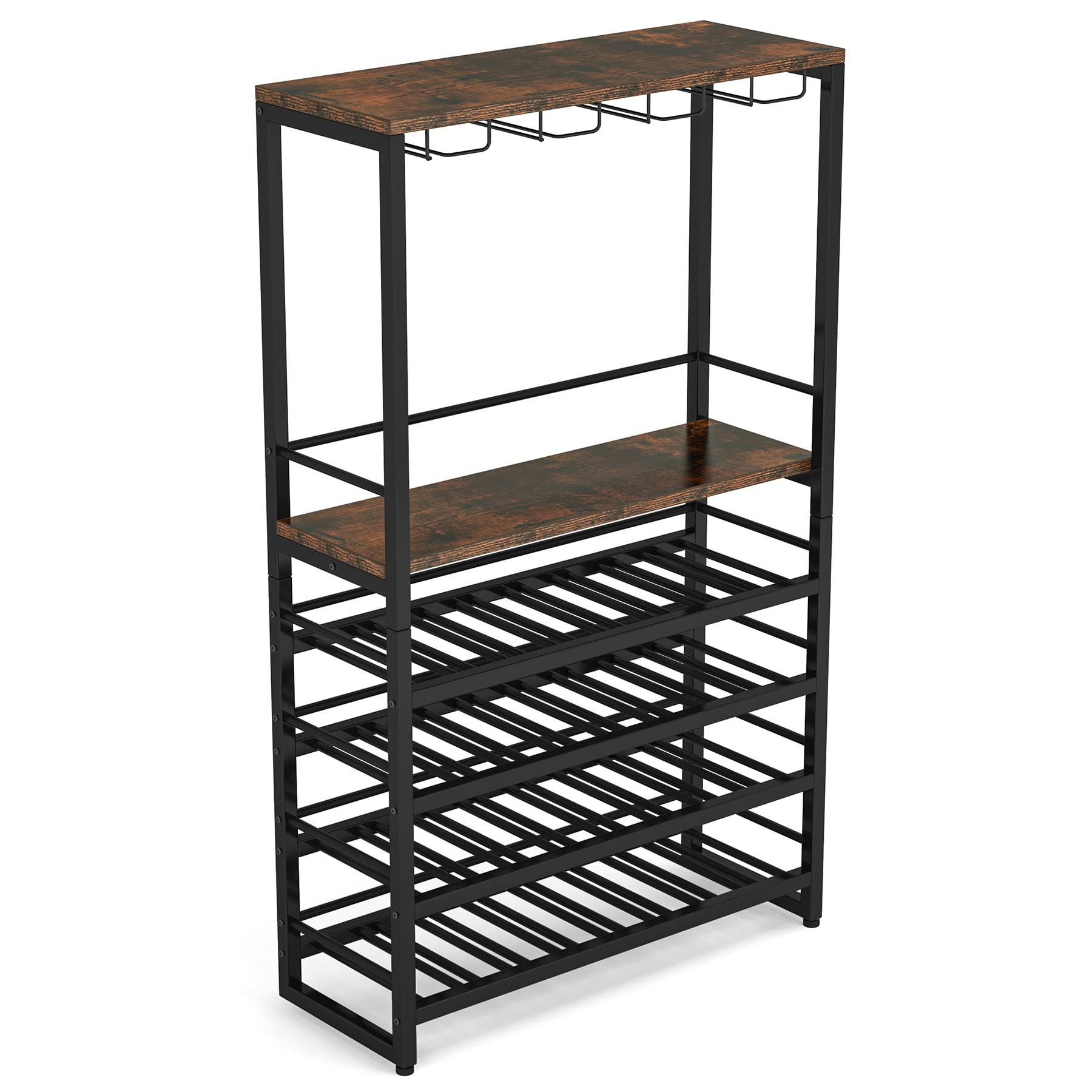 Tribesigns 32 Bottle Industrial Wine Rack - 5-Tier Freestanding Floor Wine Storage Cabinet with Glass Holder - Perfect for Home Bar, Kitchen, Dining Room & Wine Cellar Organization