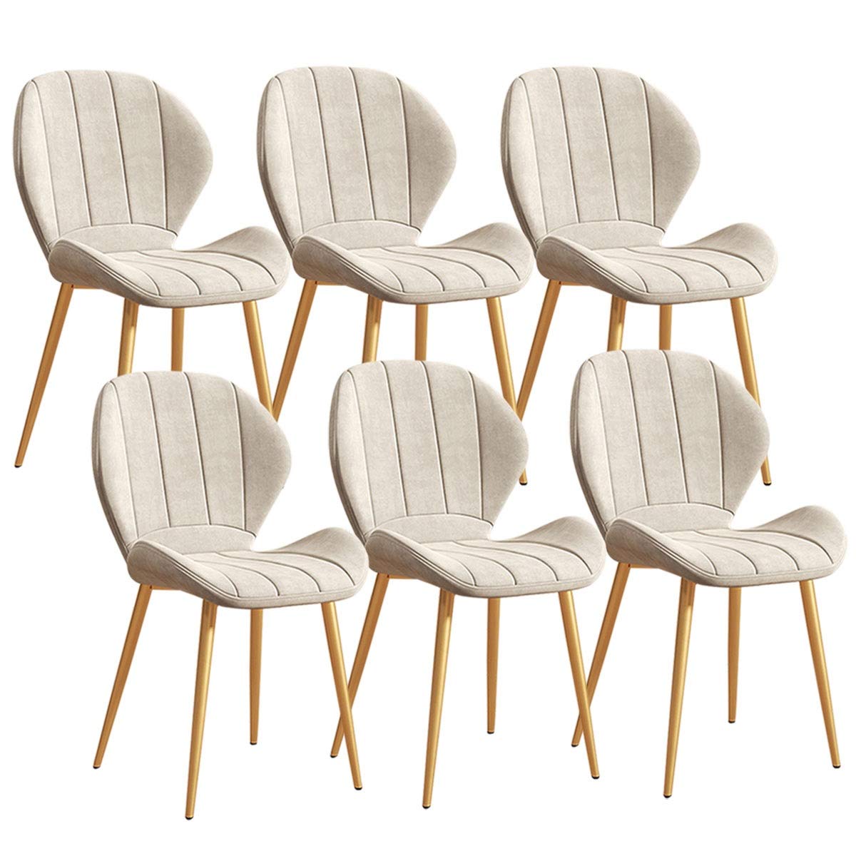 Set of 6 Retro Velvet Dining Chairs with Metal Legs - Padded Seat & Backrest for Kitchen, Living Room, Makeup Vanity | Comfortable & Stylish Home Decor (White)