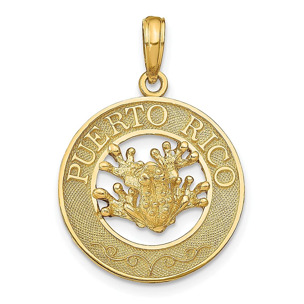 14K Yellow Gold Puerto Rico Frog Pendant Necklace - Dainty Travel Jewelry for Women, Unique Destination Charm Gift for Her - Perfect for Vacations, Souvenirs & Special Occasions