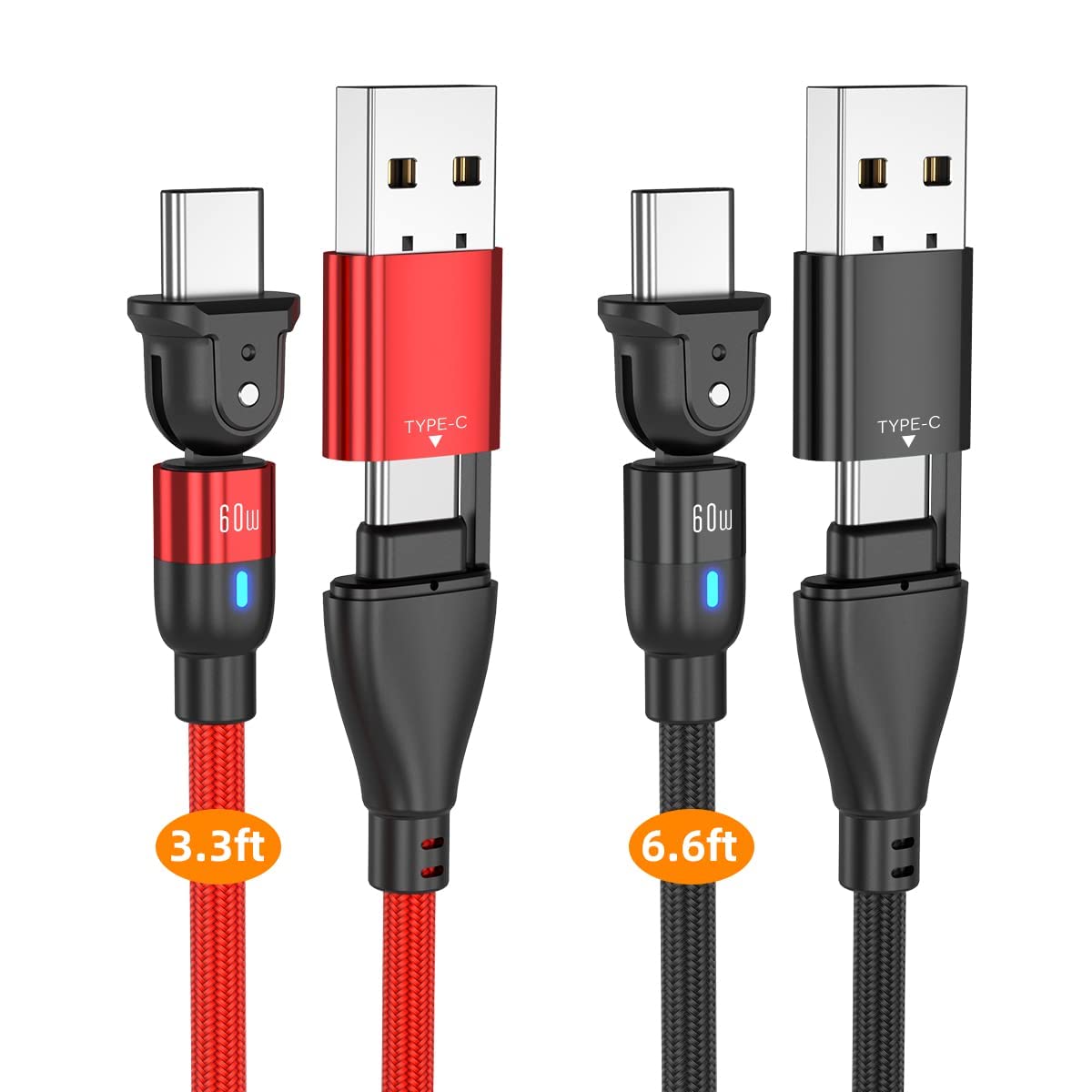 Premium 60W Fast Charging USB C to USB C Cable (2-Pack, 3.3ft & 6.6ft) - Nylon Braided PD Charger Cable Compatible with Samsung Galaxy S20/S10/S9/S8/Note 10/9/8, LG Phones - Perfect for Home, Office & Travel Charging Needs