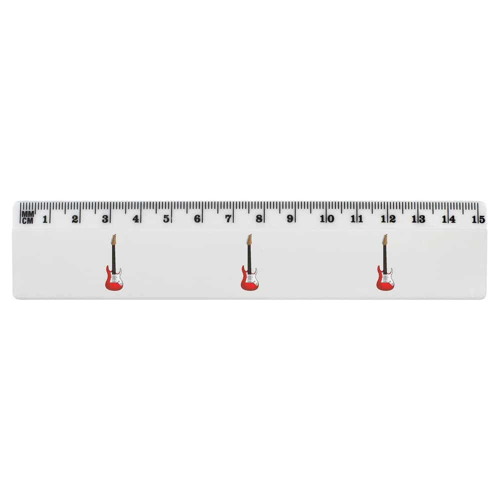 Azeeda 6 Inch White Plastic Ruler with Red Electric Guitar Design - Perfect for School, Office, and Craft Projects (RL00068885)