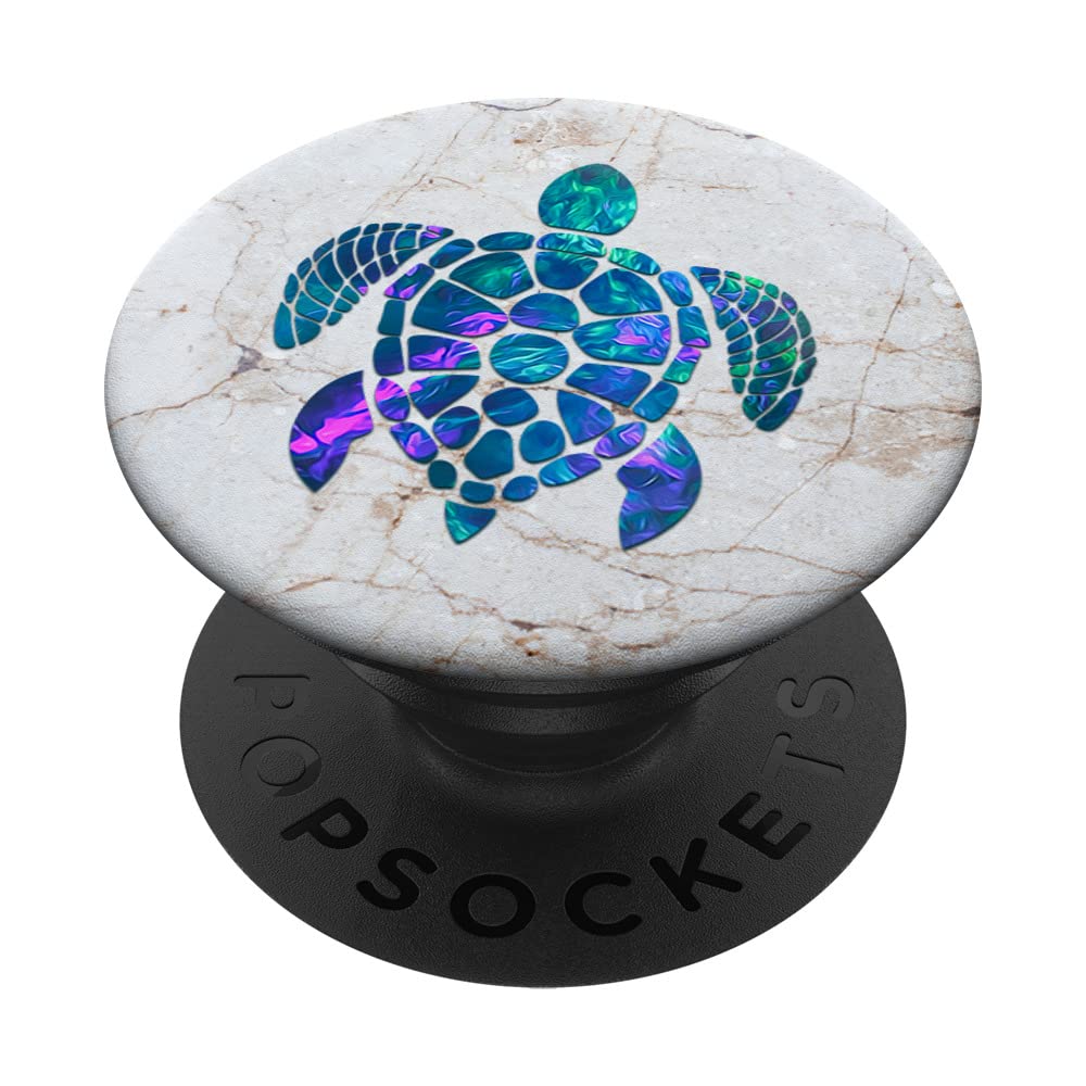 Cyan Blue Violet Turtle Lover Phone Grip - White Gray PopSockets Adhesive PopGrip for Secure Phone Handling at Home, Office, and Travel