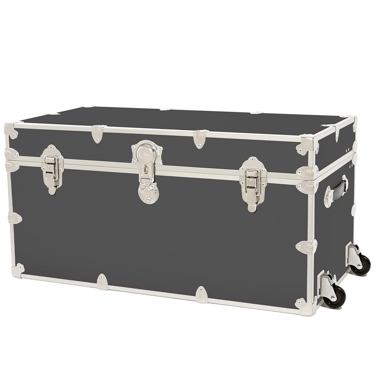 Rhino Heavy-Duty Leather Embossed Vinyl XXL Trunk with Removable Wheels - 36x18x18 Inch College Storage Chest, 1000+ lbs Capacity (Slate) | Perfect for Dorm Room, Military Footlocker, Home Organization & Travel Luggage