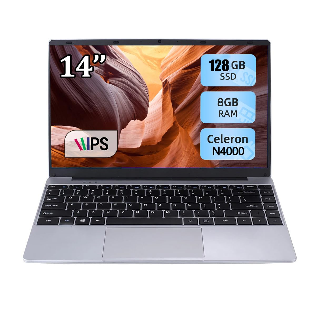 14 Inch Laptop with 8GB RAM & 128GB SSD - Slim Lightweight Windows Laptop Computer, Dual-Core Processor - Perfect for Travel, Business, School & Remote Work (Silver)