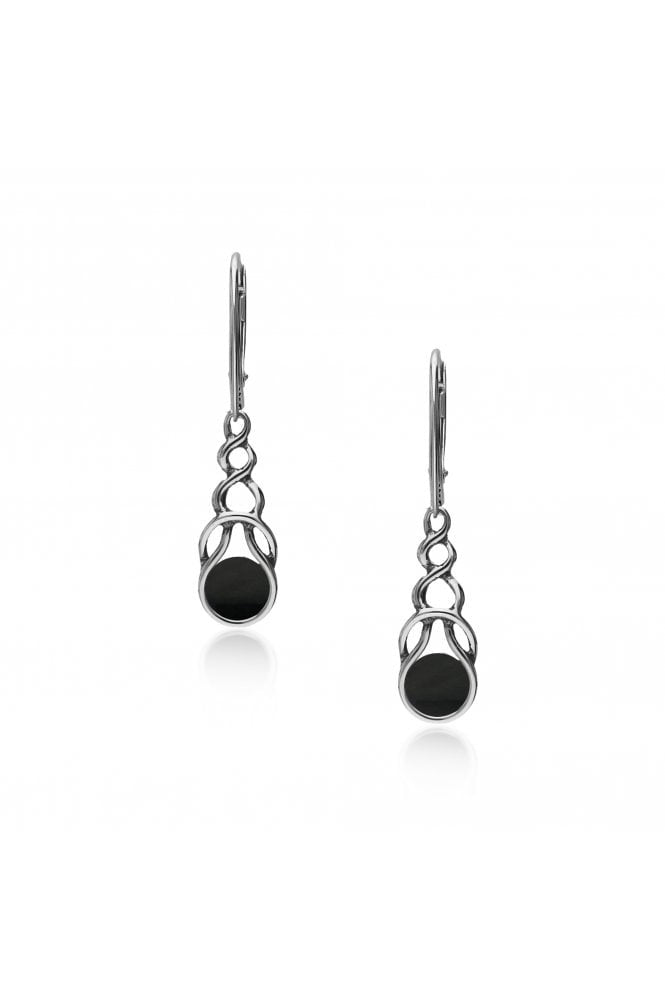 Sterling Silver Whitby Jet Celtic Oxidised Drop Earrings for Women - Handmade Vintage Dangle Earrings - Perfect for Weddings, Parties & Celtic-Themed Events