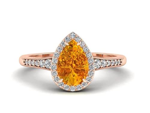 14K Yellow Gold Pear Citrine Ring - November Birthstone for Wedding & Engagement