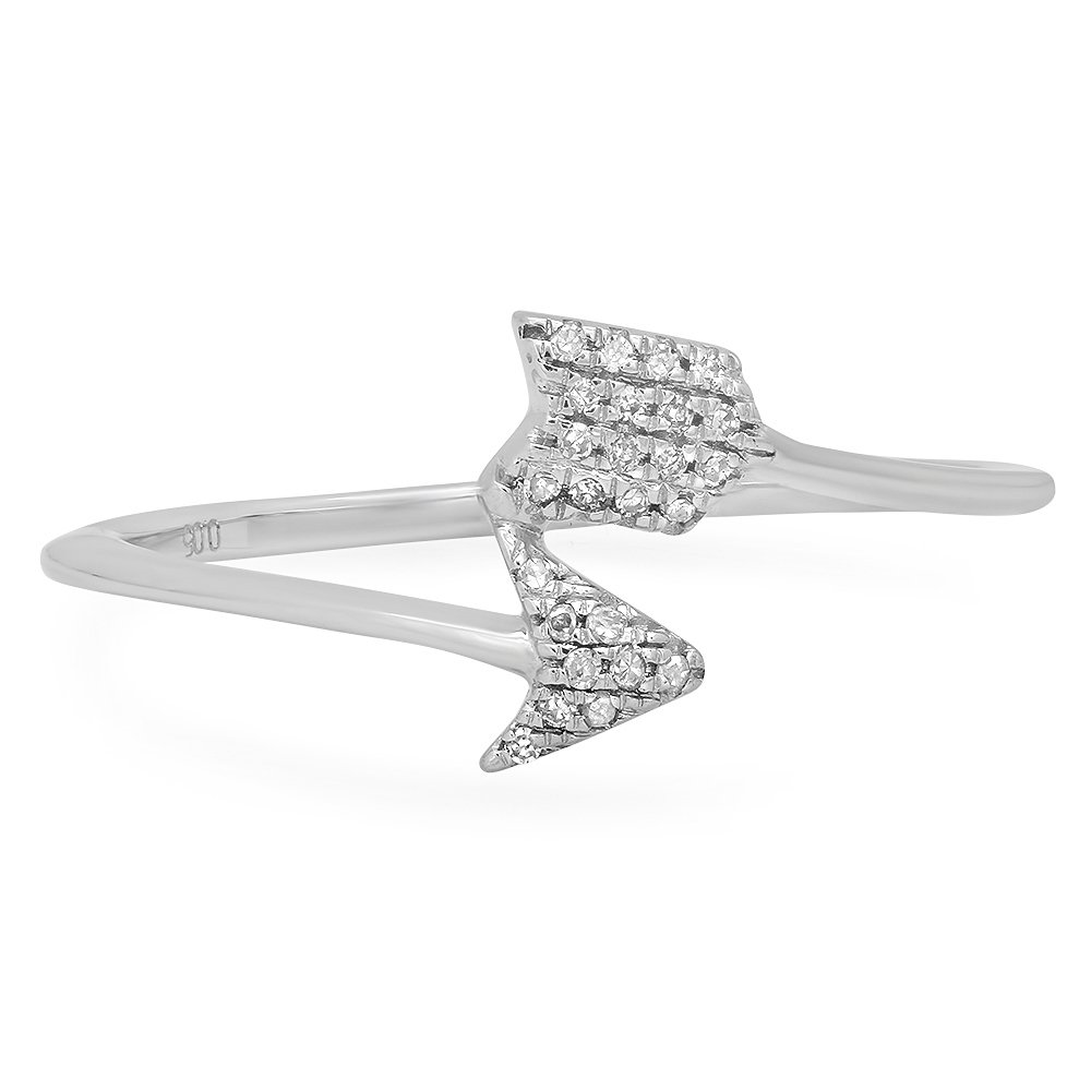 Dazzlingrock 14K Solid White Gold Women's Cupid Arrow Ring with 0.05 Cttw Round White Diamonds - Elegant Valentine's Gift, Anniversary Jewelry, Romantic Proposal Ring for Her