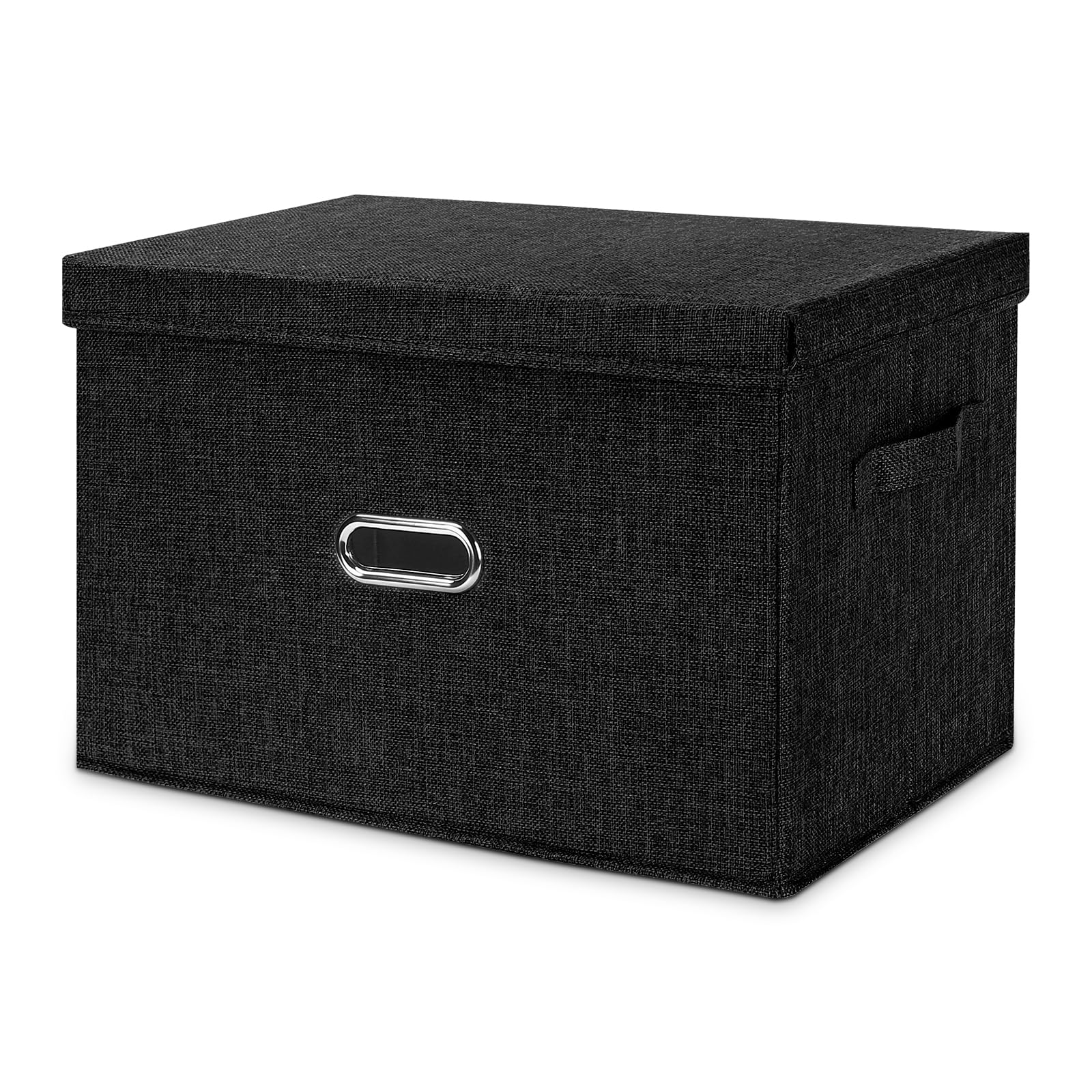 Large Foldable Linen Storage Bins with Removable Lid & Handles - Washable Fabric Organizer Box for Bedroom, Office, Closet - Perfect for Clothes, Toys & Home Organization (Black, Small)