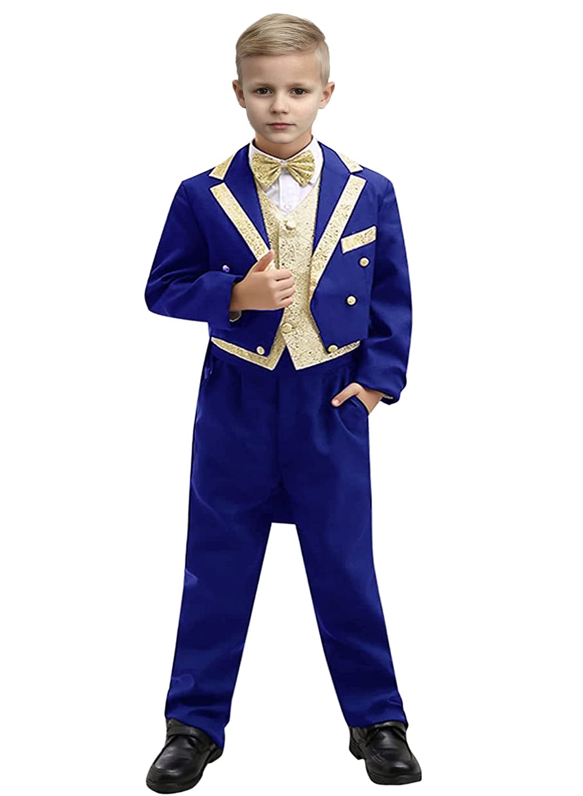 Boys Classic Tuxedo Suit with Tail - Elegant Ring Bearer Outfit for Weddings & Formal Events | Premium Kids Dressy Suits for Special Occasions