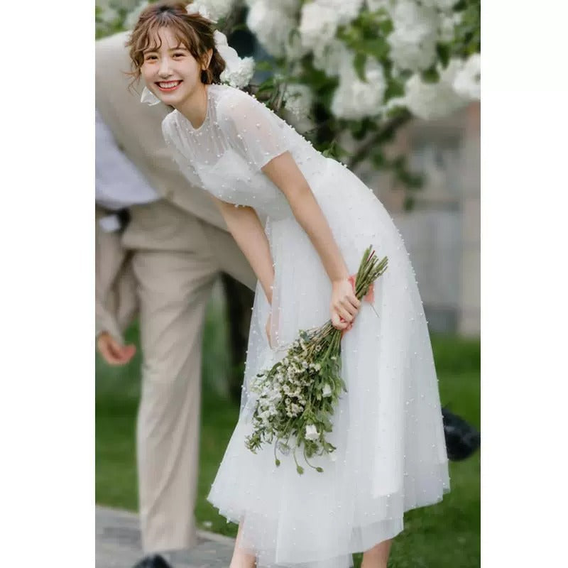 2025 Spring Mori Light Wedding Dress for Women - Romantic Engagement & Bridesmaid Dress with Suspenders, Medium & Long Length, High-End Bridal Gown | Perfect for Beach Weddings, Garden Ceremonies, and Formal Receptions