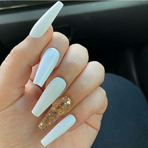 KLOSS BEAUTY Custom Gold Dazzle Press-On Nails Set - 10 Hand-Painted Gel UV Treated Fake Nails | Extra Long Oval Shape (Size L) | Salon-Quality at Home | Perfect for Parties, Weddings & Special Occasions