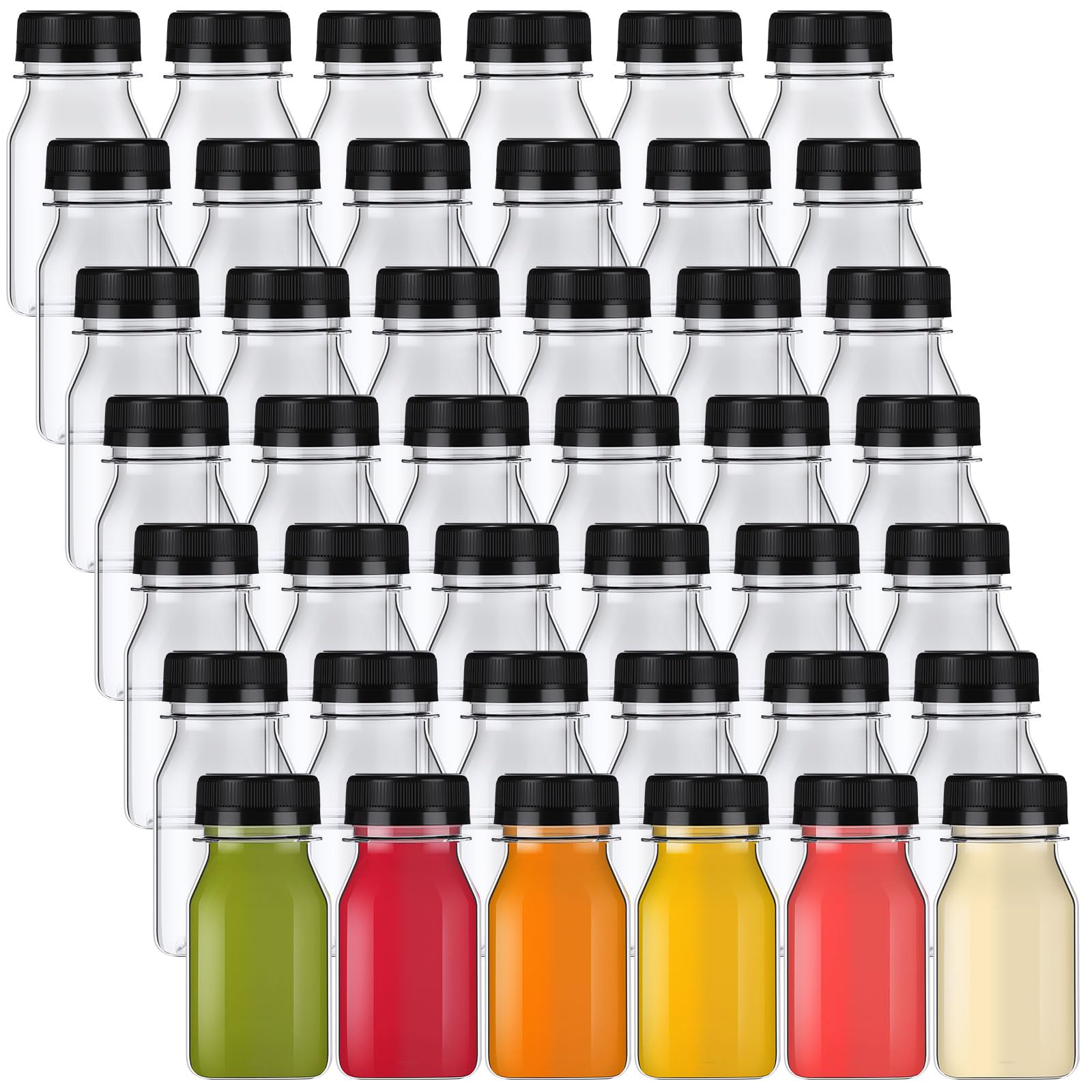 200 Pcs 4oz Square Clear Plastic Juice Bottles with Lids - Reusable PET Beverage Containers for Smoothies, Tea, Milk & Drinks - Bulk Empty Refillable Bottles for Home, Restaurant & Commercial Use