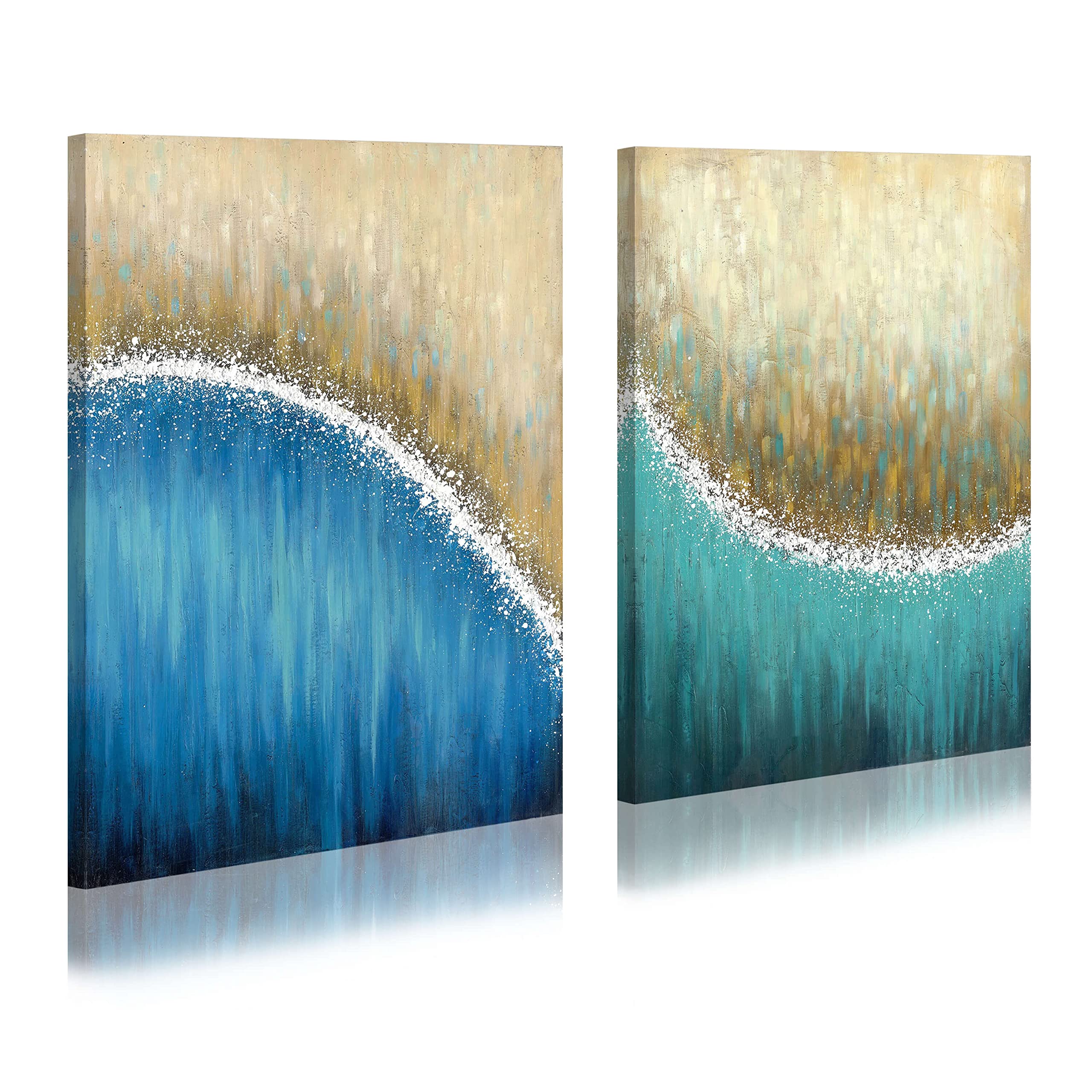 Abstract Blue Wall Art Canvas - Hand Painted Silver Glitters for Living Room & Bedroom Decor
