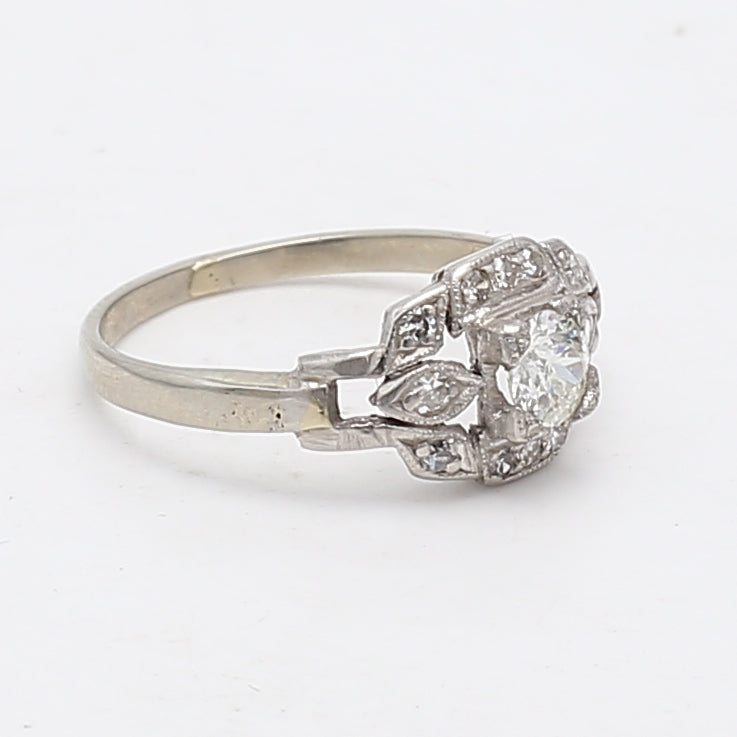 0.39 Carat Old European Cut I SI2 Diamond Platinum Art Deco Ring - Vintage Engagement, Wedding, Anniversary Jewelry for Women