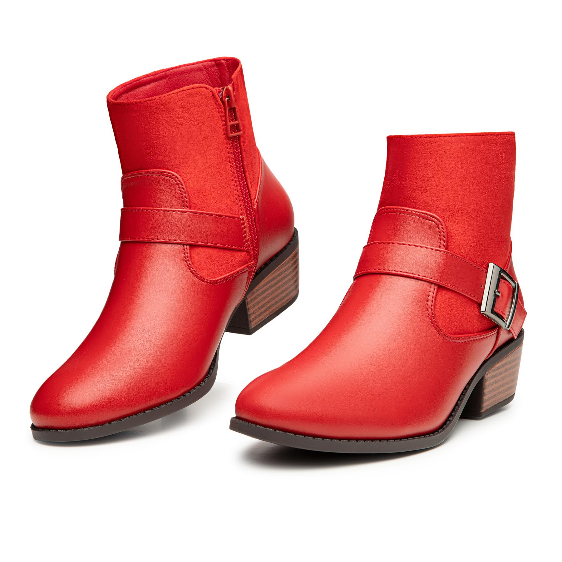 Stylish Women's Ankle Boots with Round Toe, Low Heel & Side Zipper - Winter Booties with Buckle & Fleece Lining for Warmth & Comfort | Perfect for Casual Outfits, Office Wear & Cold Weather Fashion