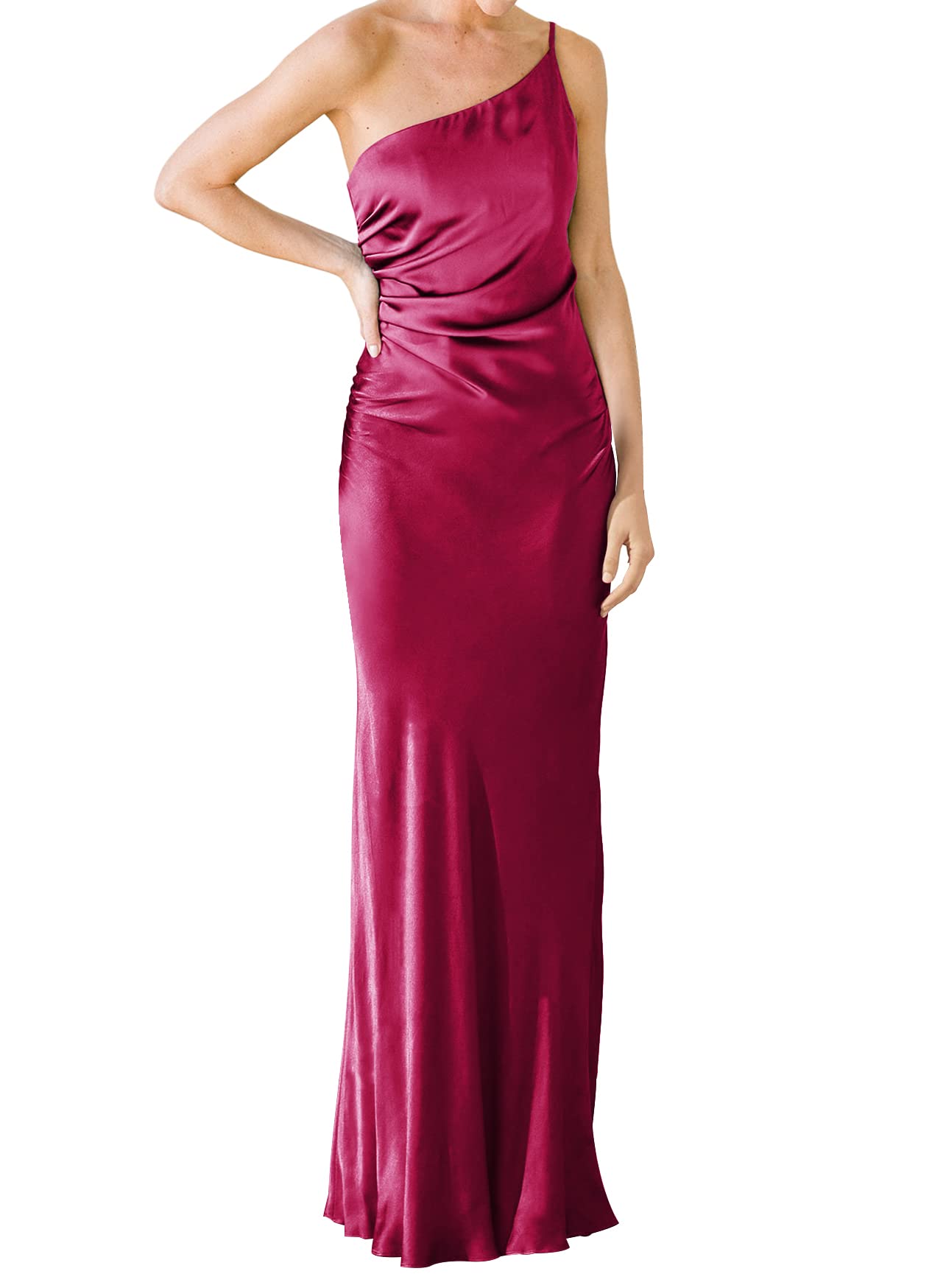 JAEDEN Elegant Satin One Shoulder Bridesmaid Dress - Long Sleeveless Prom & Wedding Guest Gown for Formal Events & Special Occasions