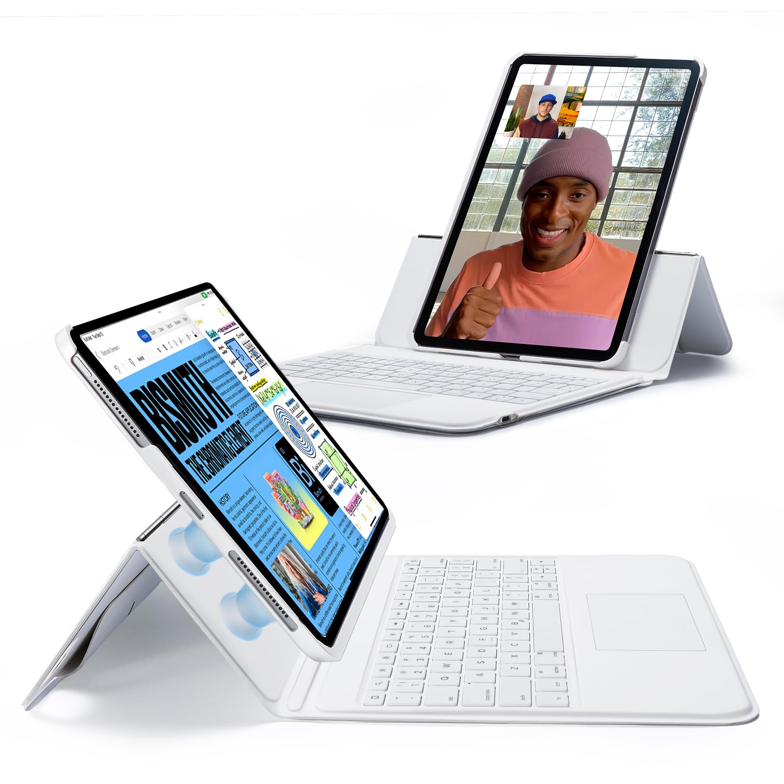 ESR Ascend Magnetic Detachable Keyboard Case for iPad Pro 12.9 (2022/2021/2020/2018) - Adjustable Stand for Portrait & Landscape Mode - White | Perfect for Work, Study & Travel