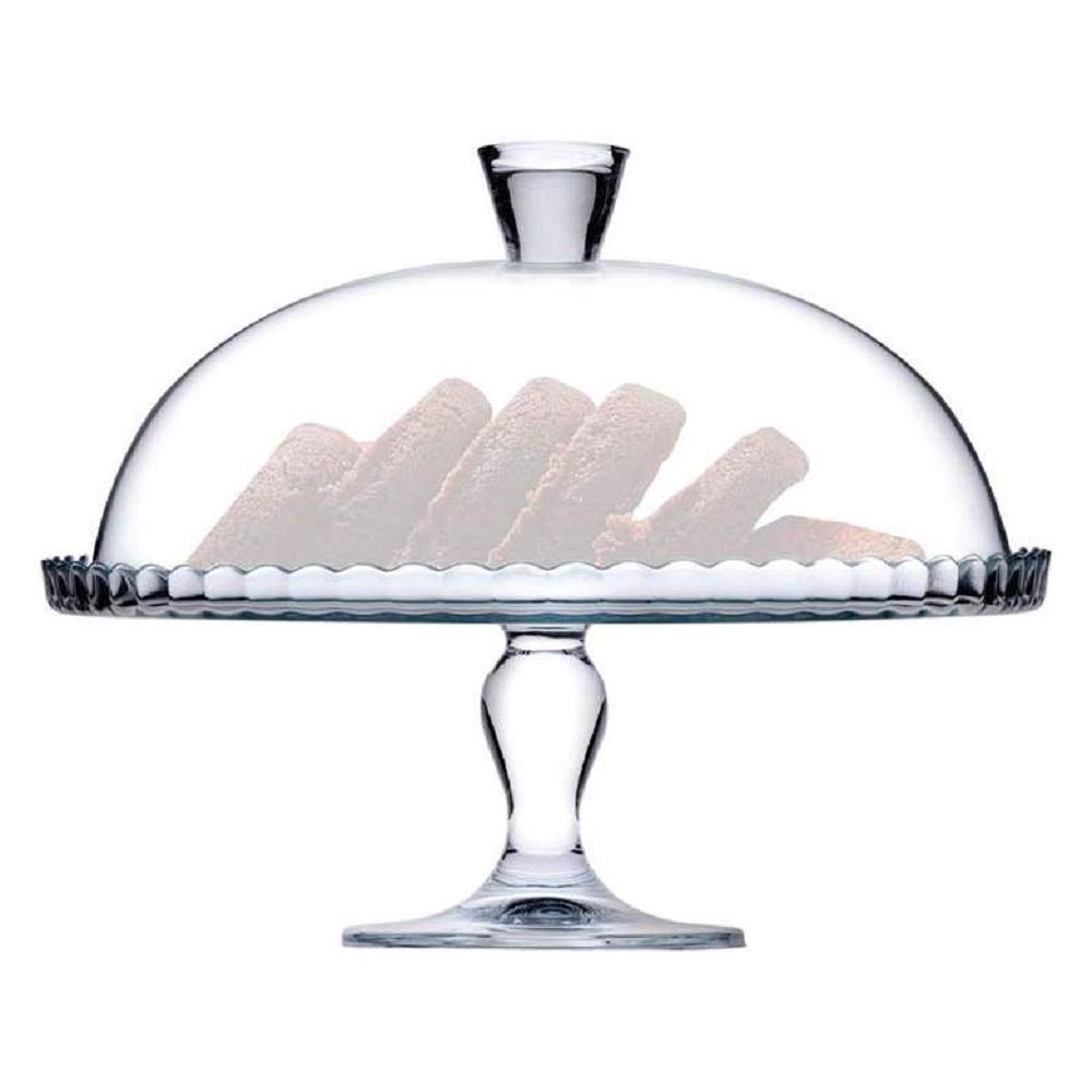 Glass Cake Plate with Dome Lid - 12 Inch Footed Dessert Stand for Cupcakes, Cookies, Pastries - Elegant Serving Platter with Stem for Parties, Weddings, Tea Time & Home Decor