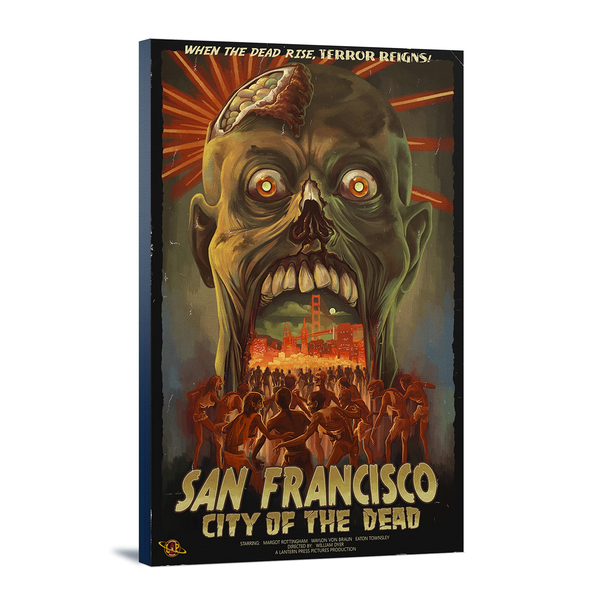 San Francisco Zombie Attack Canvas Print - 24x36 Gallery Wrapped Stretched Wall Art - California Cityscape Horror Decor for Living Room, Bedroom, or Office