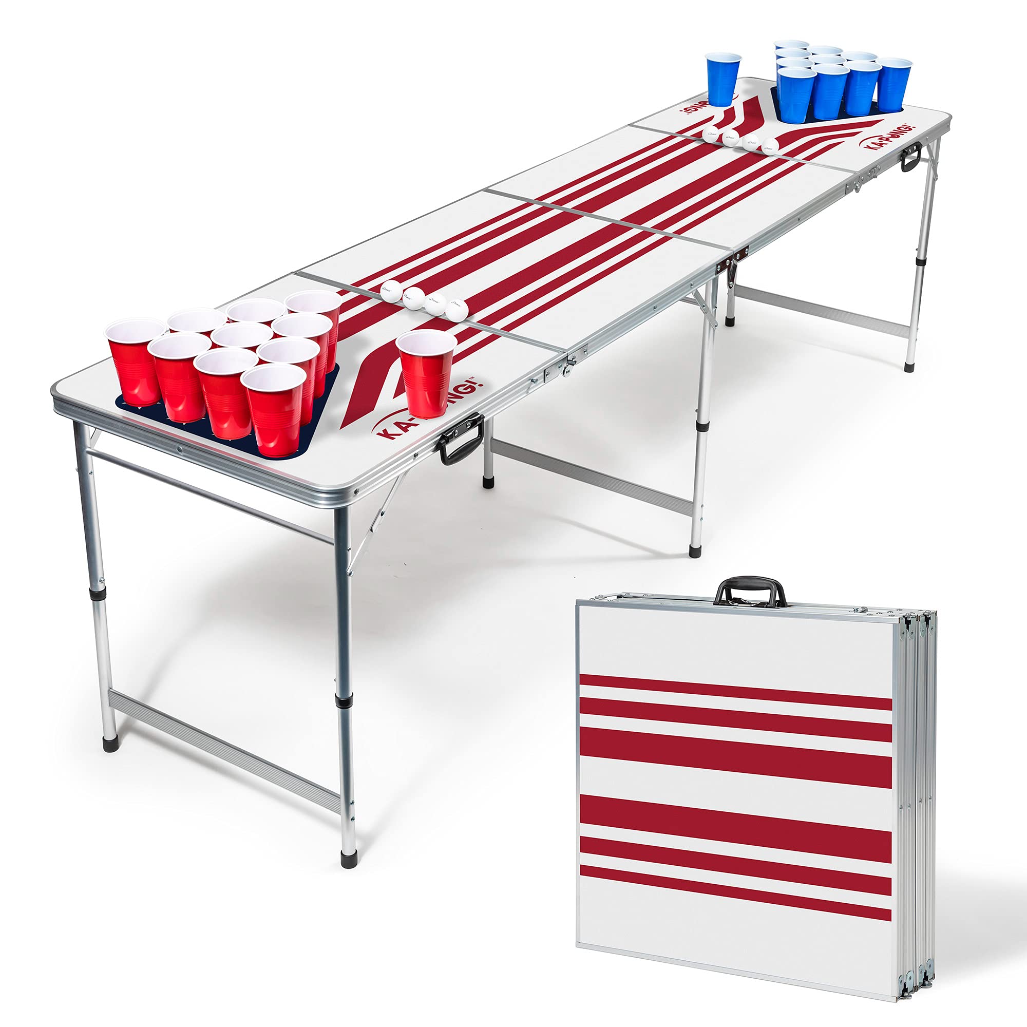 EastPoint Sports Easy Folding Beer Pong Table Set with 6 Cups & 2 Balls - Portable Drinking Game Table for Tailgates, Backyard Parties, BBQs, Beach Outings & Outdoor Events - Americana KA-Pong Table with Accessories
