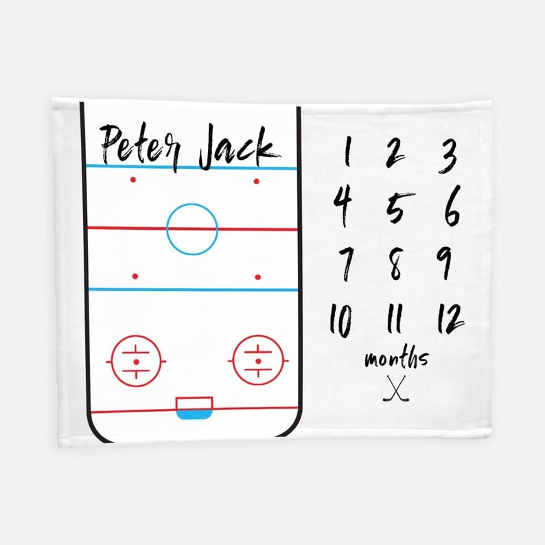 Hockey Rink Milestone Blanket - Personalized Baby Blankie for Boys | Monthly Growth Tracking | Perfect for Hockey-Themed Nurseries & Sports Fan Gifts