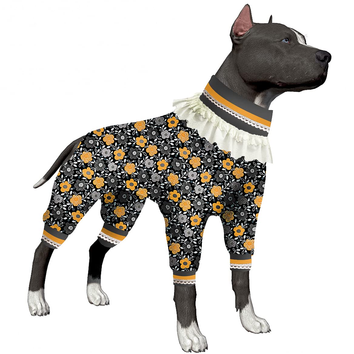 LovinPet Post-Surgery Dog Onesies for Medium to Large Dogs - Lightweight Elastic 4-Leg High Collar Recovery Suit with Floral & Geometric Prints - Perfect for Post-Operative Care, Wound Protection, and as a Base Layer for Dog Dresses (Ideal for Spay/Neuter Recovery & Skin Conditions)