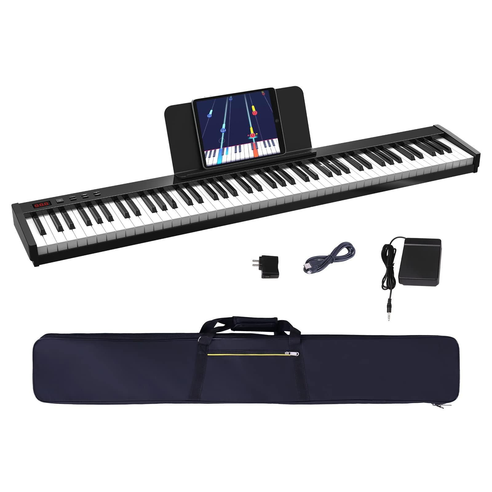 Foldable 88-Key Digital Piano Keyboard with Full-Size Keys - Portable Electric Piano Includes Sustain Pedal, Power Adapter & Carrying Bag - Perfect for Home Practice, Travel & Music Performances