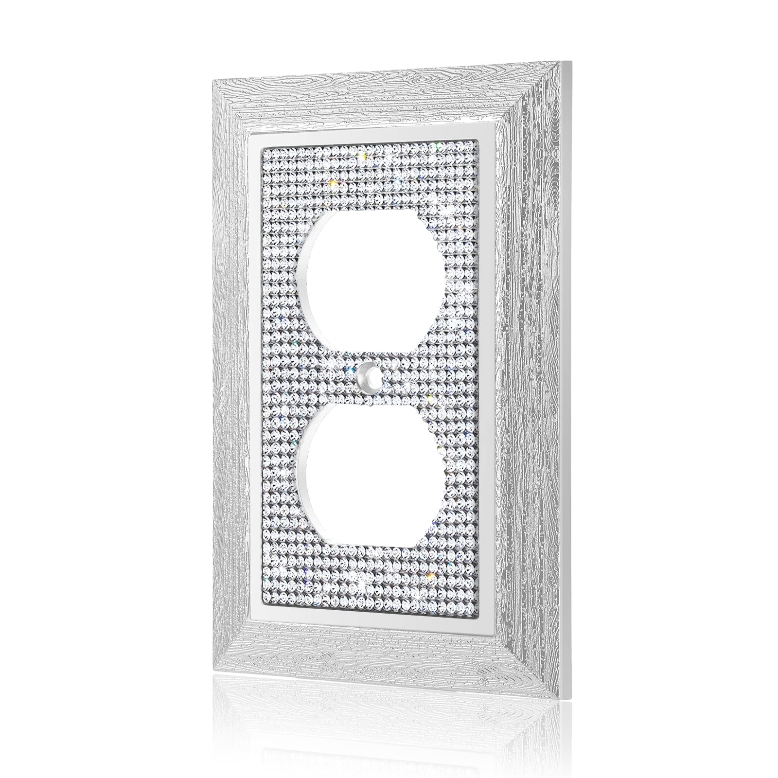 1PC Silver Rhinestone Light Switch Cover Plate - Decorative Wall Plate with Shiny Imitation Wood Grain for Electrical Outlets | Perfect for Bedroom, Living Room & Home Decor Upgrade