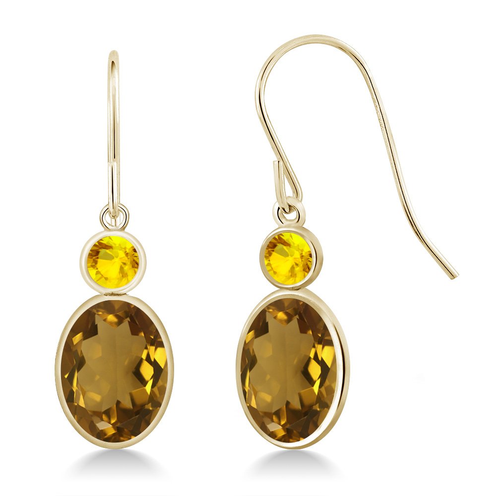 2.56Ct Whiskey Quartz Yellow Sapphire Earrings in 14K Gold for Party & Wedding