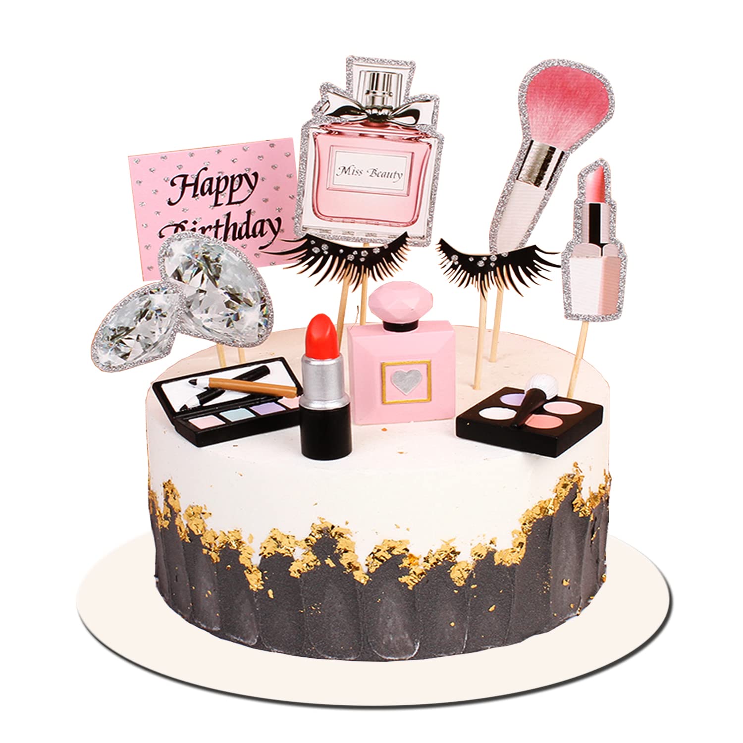 25Pcs Universal Cake Toppers for Makeup & Cosmetics - Happy Birthday Cupcake Decorations for Women, Girls, Bridal & Bachelorette Parties - Perfect for DIY Cake Decorating, Themed Celebrations & Gift Giving