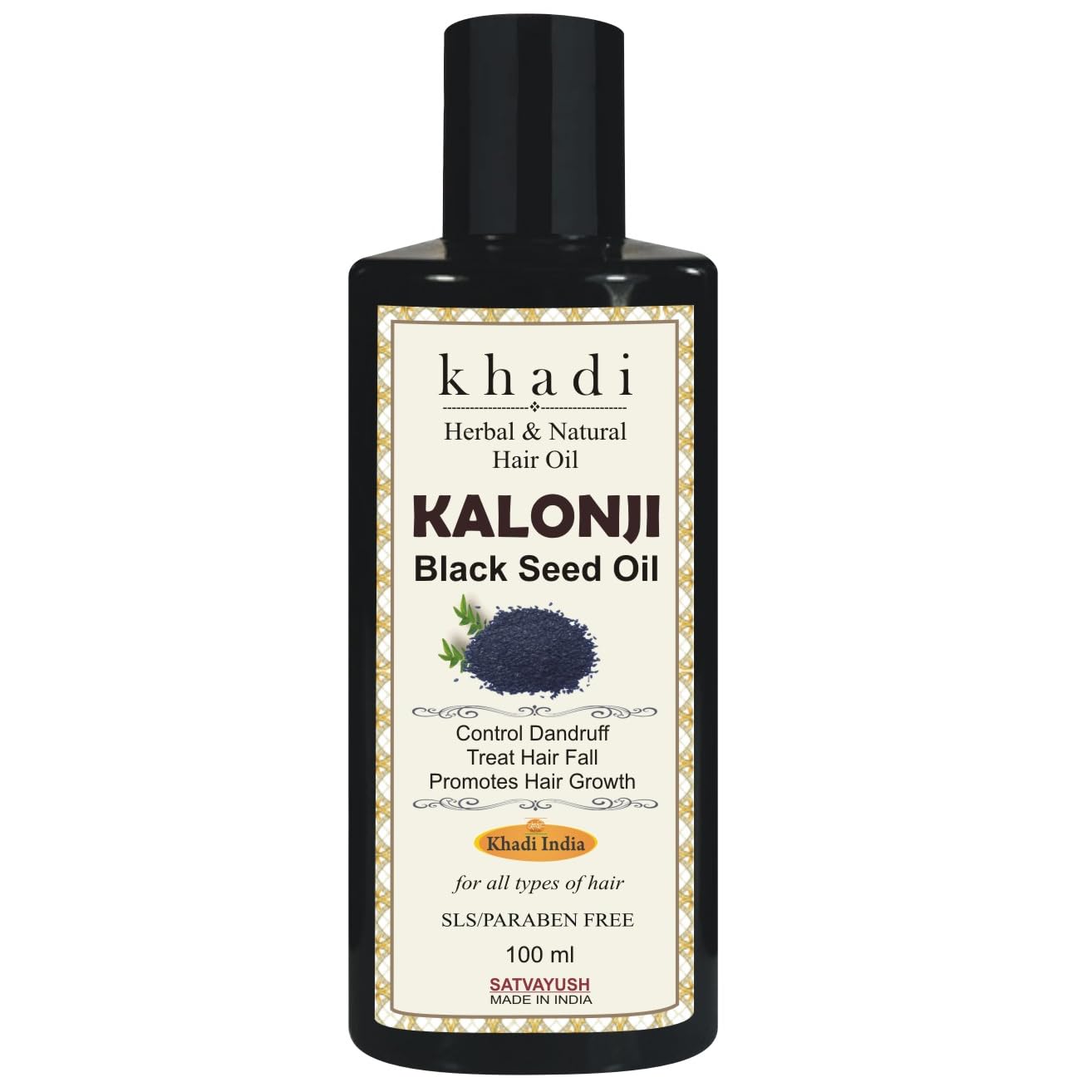Satvayush Khadi Black Seed (Kalonji) Hair Oil - 100ml | Herbal & Natural Hair Growth Treatment for Long, Healthy & Strong Hair | Perfect for Daily Hair Care & Scalp Massage