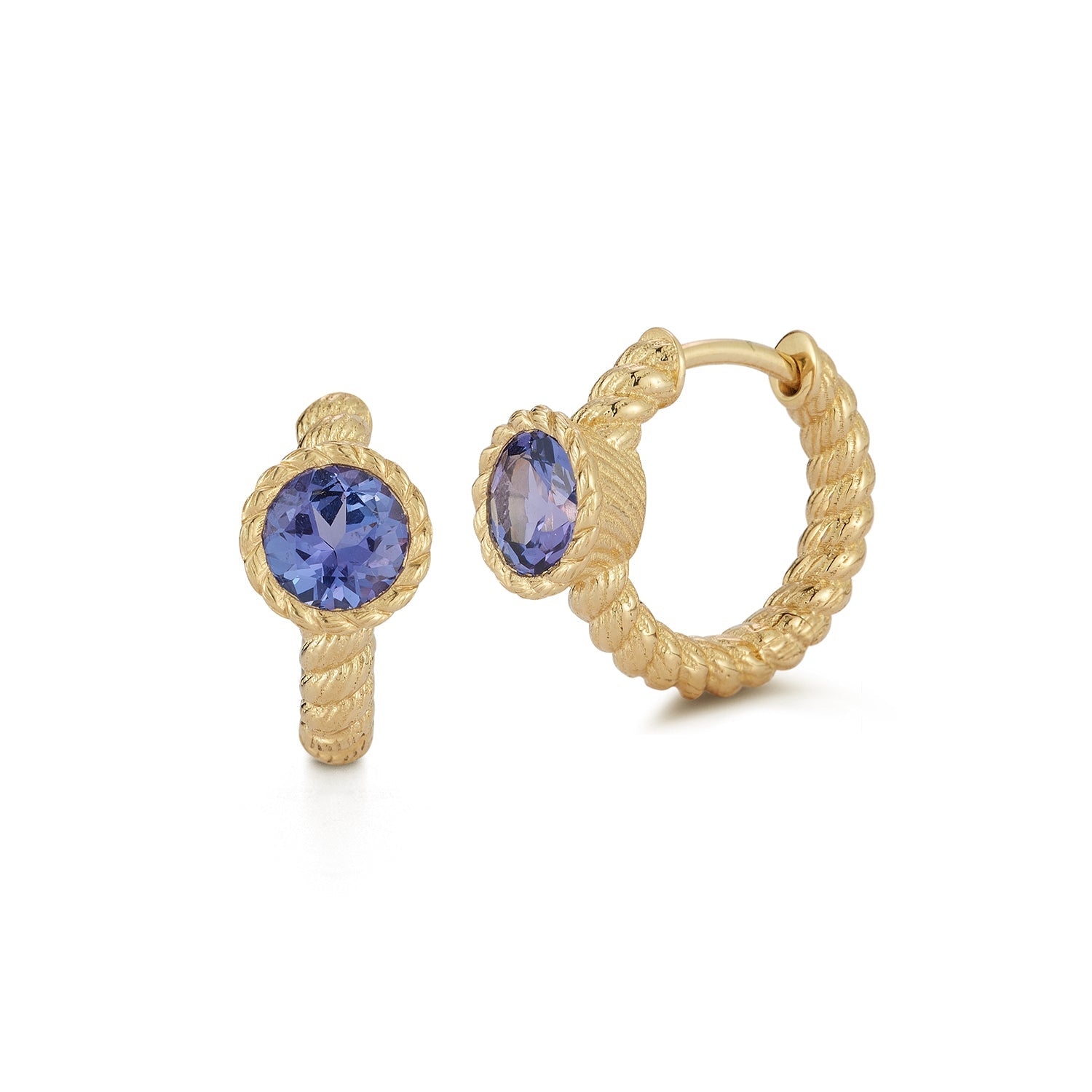 Exquisite 14K Gold Round Tanzanite Huggie Earrings for Women – Perfect for Weddings, Parties & Everyday Elegance