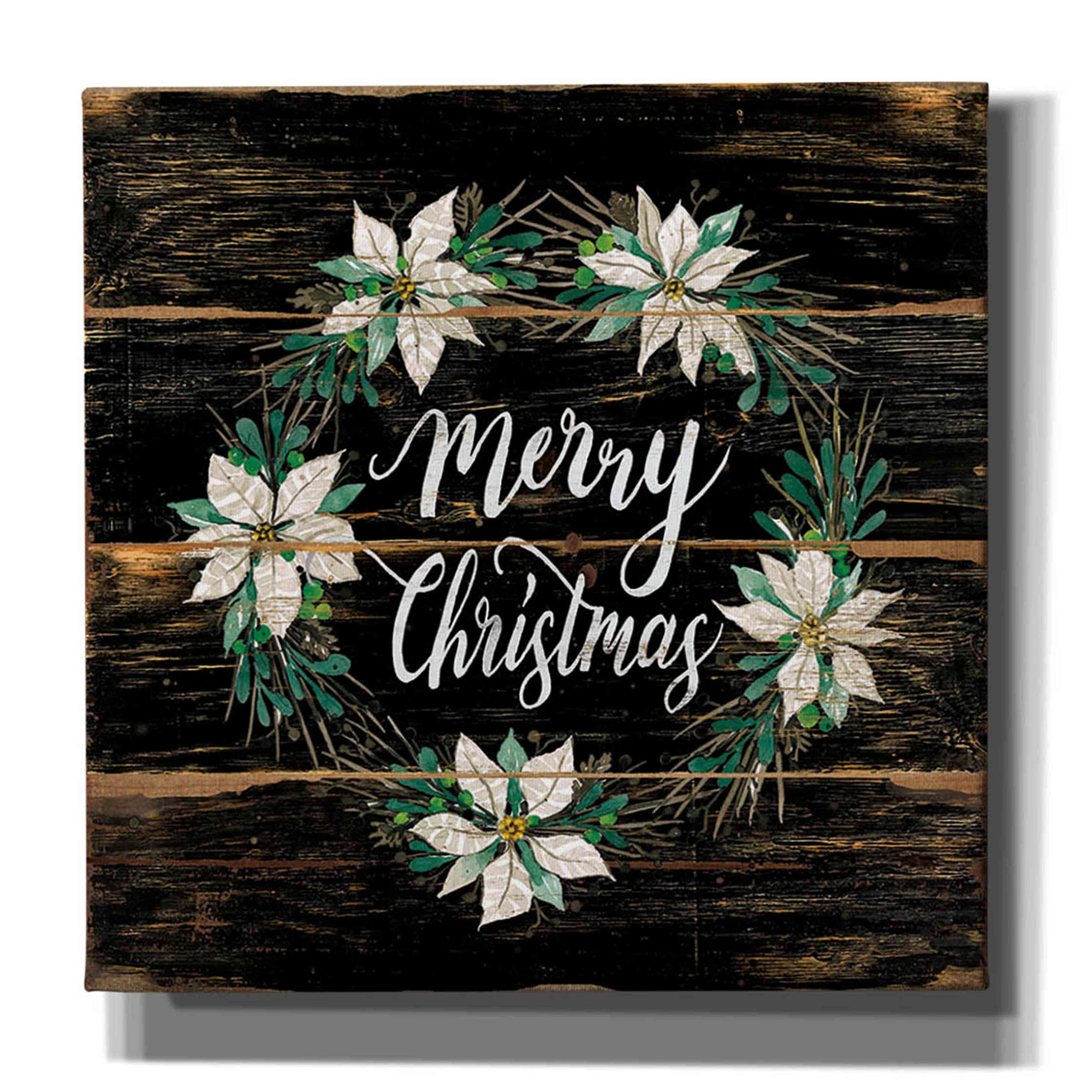 Epic Graffiti 'Merry Christmas Poinsettia Wreath' Canvas Wall Art - 18x18 Inches Holiday Decor by Cindy Jacobs - Perfect for Living Room, Bedroom & Christmas Home Decoration