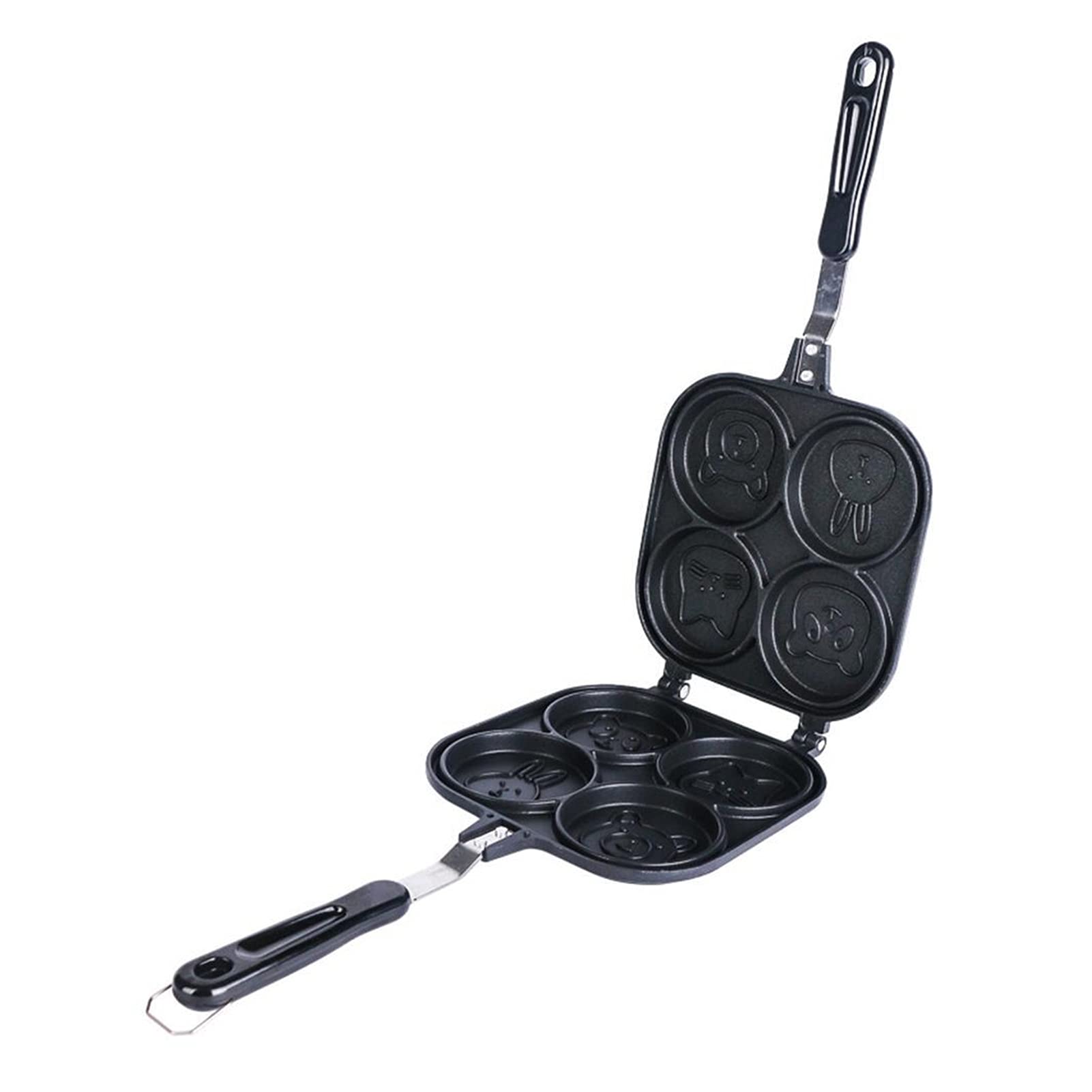 4-Cup Cartoon Pancake Pan - Non-Stick Double-Sided Breakfast Egg Burger Omelette Pan - Perfect for Pancakes, Waffles & Sandwiches - Ideal for Family Breakfast & Kids Cooking (Black)