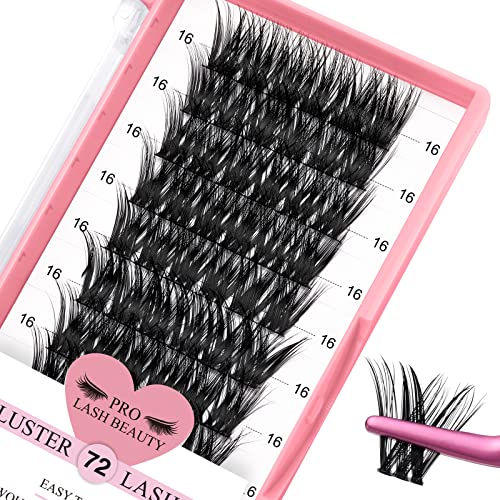 72 Pcs Cluster Lashes DIY Eyelash Extension Kit - D-16mm Thin Band Individual Lashes for Easy At-Home Application (Adore Style) | Perfect for Parties, Weddings & Everyday Glam