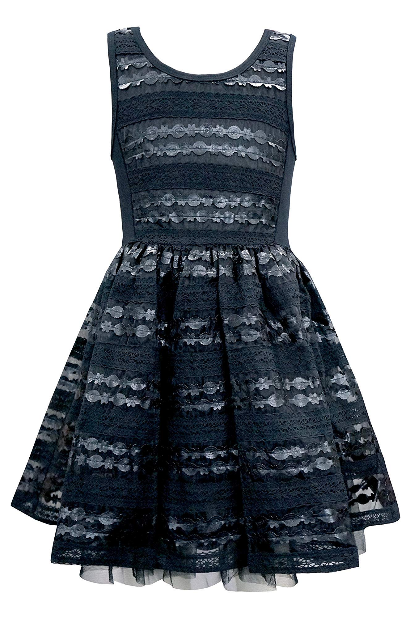 Hannah Banana Big Girls Tween Black Faux Leather and Lace Organza Overlay Dress - Size 10 - Perfect for Birthday Parties, School Dances, and Special Occasions