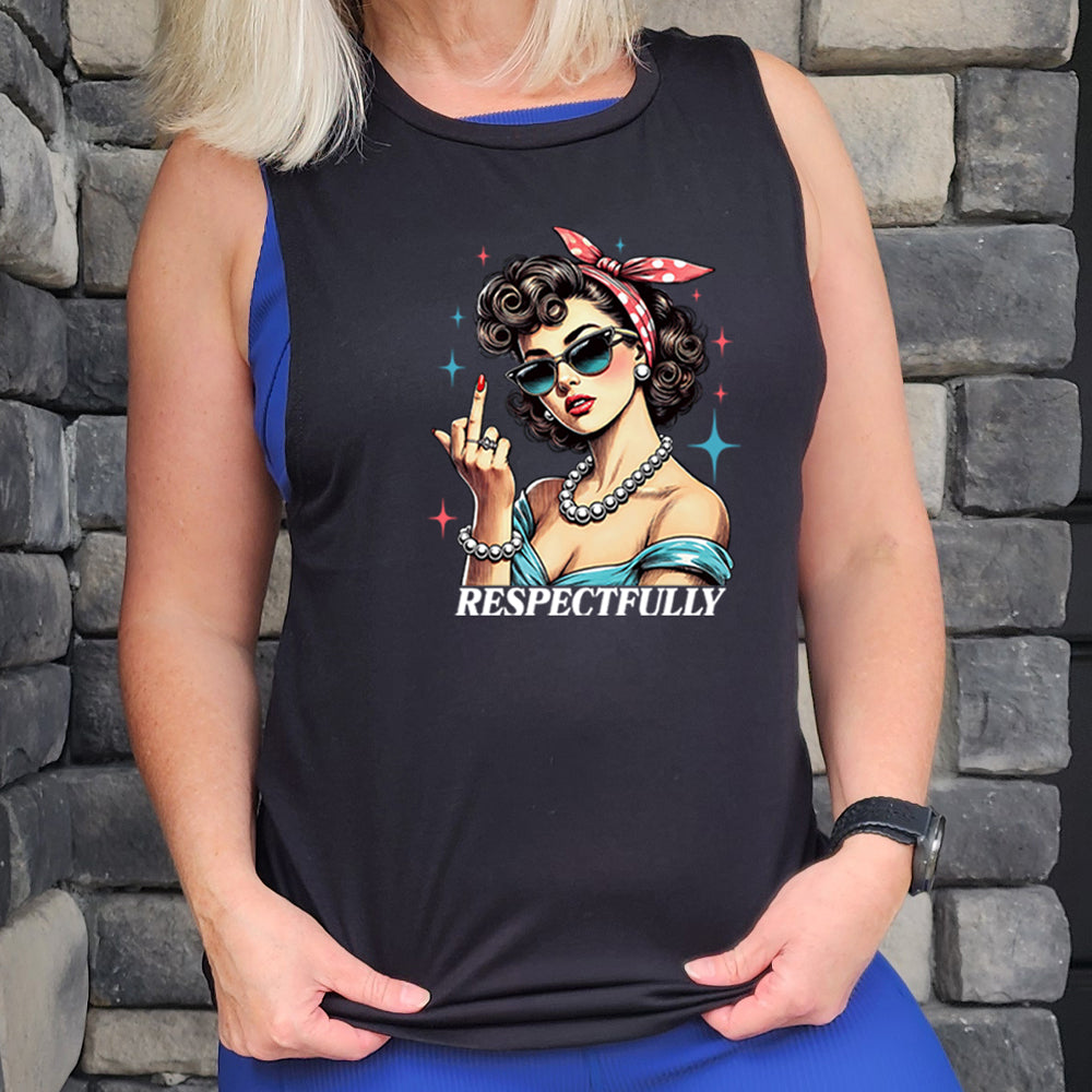 Respectfully Middle Finger Muscle Tank - Funny Sarcastic Gym Workout Shirt for Men & Women - Perfect for Fitness, Running & Casual Wear